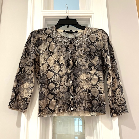 ROBERT RODRIGUEZ Grey Ivory/ Ivory Cashmere Bead / Python Sweater Cardigan - Picture 3 of 12